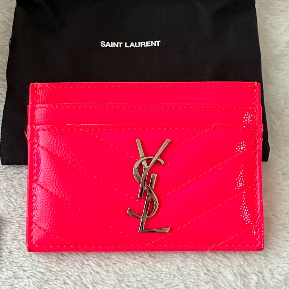 Saint Laurent Neon Pink Patent Leather YSL Card Case